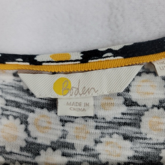 Boden Yellow Black Floral Midi Slip on Dress 100% cotton 14 Long - Picture 6 of 11